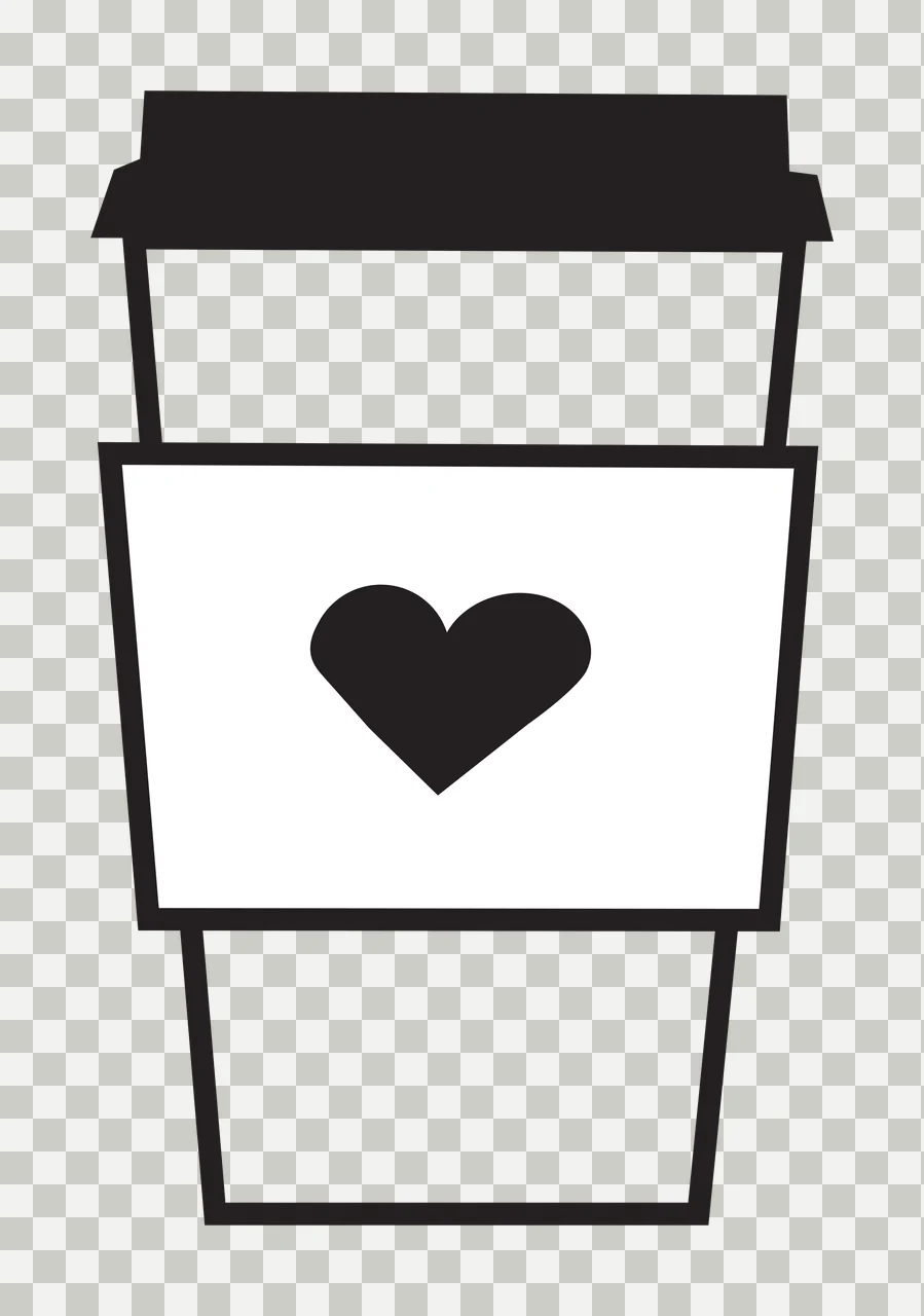 Line Art Illustration of Coffee cup icon with black coffee cup, black lid, black heart and white sleeve transparency and detail preview thumbnail
