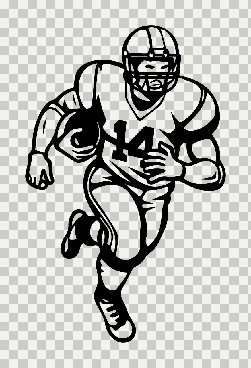 Football Player 14 Running With Number Fourteen helmet jersey transparency and detail preview thumbnail