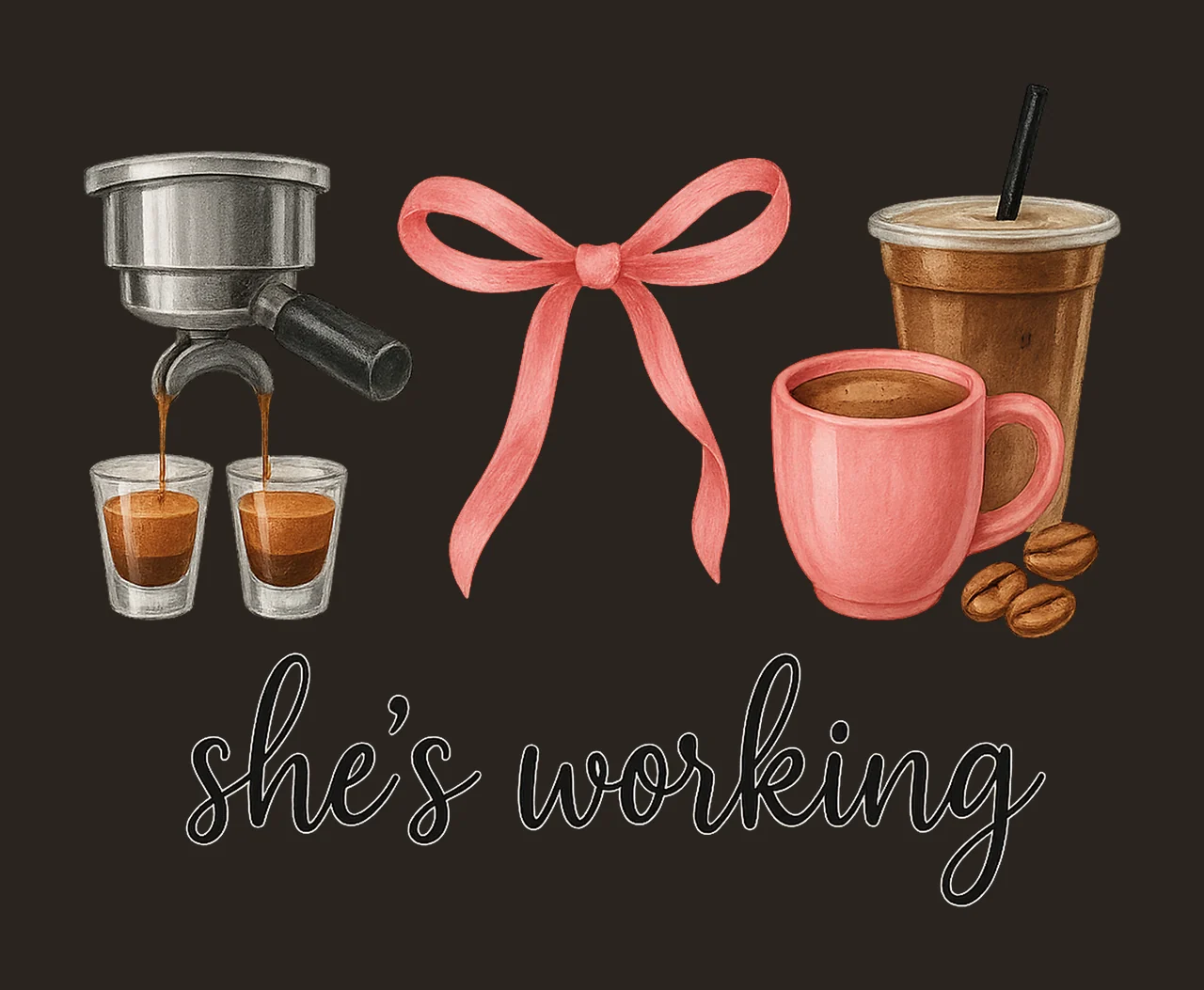 Shes Working Barista Design Coffee Sublimation Coquette Bow contrast preview thumbnail