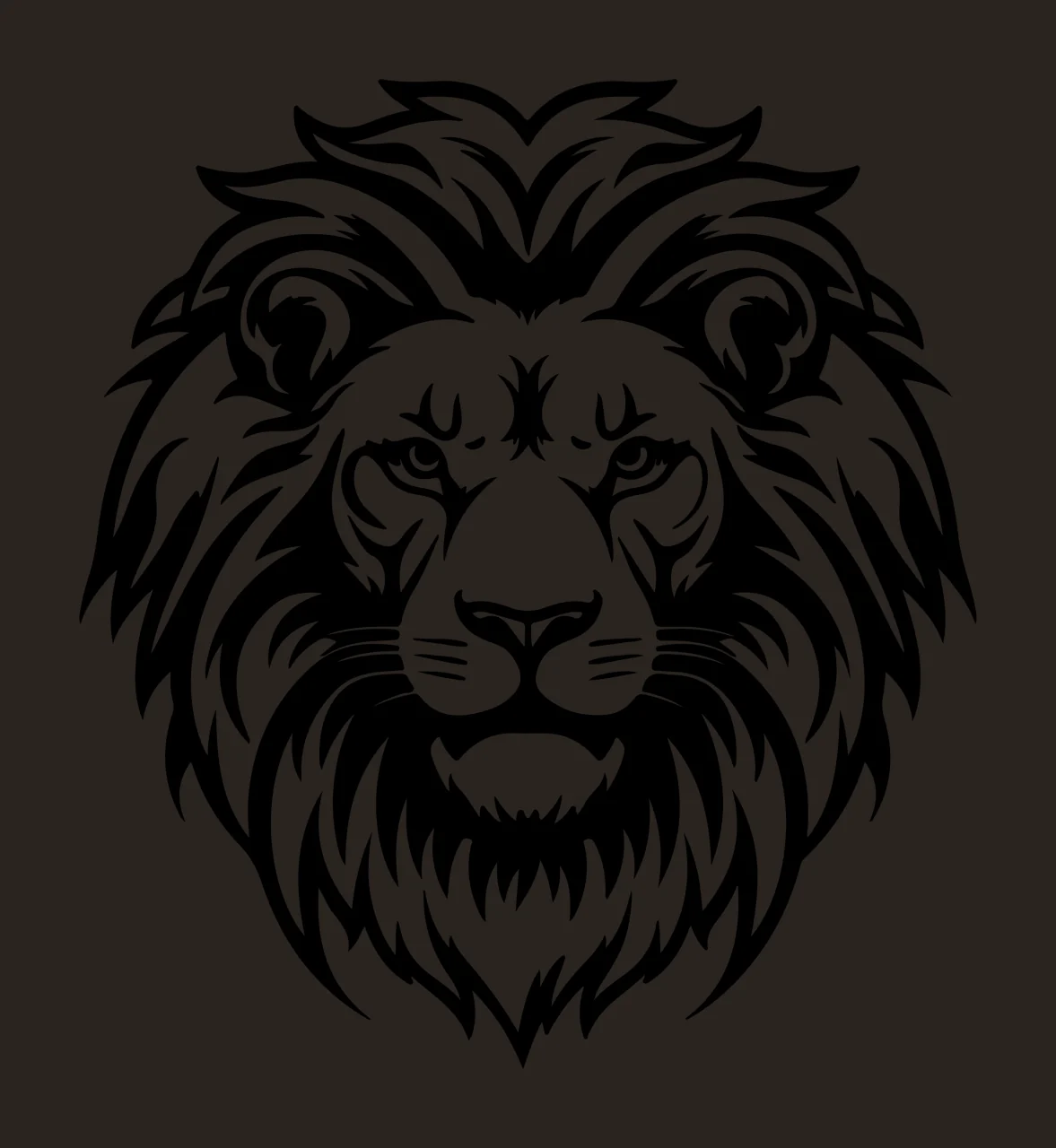 Lion Head Front View Illustration black and white ink drawing contrast preview thumbnail