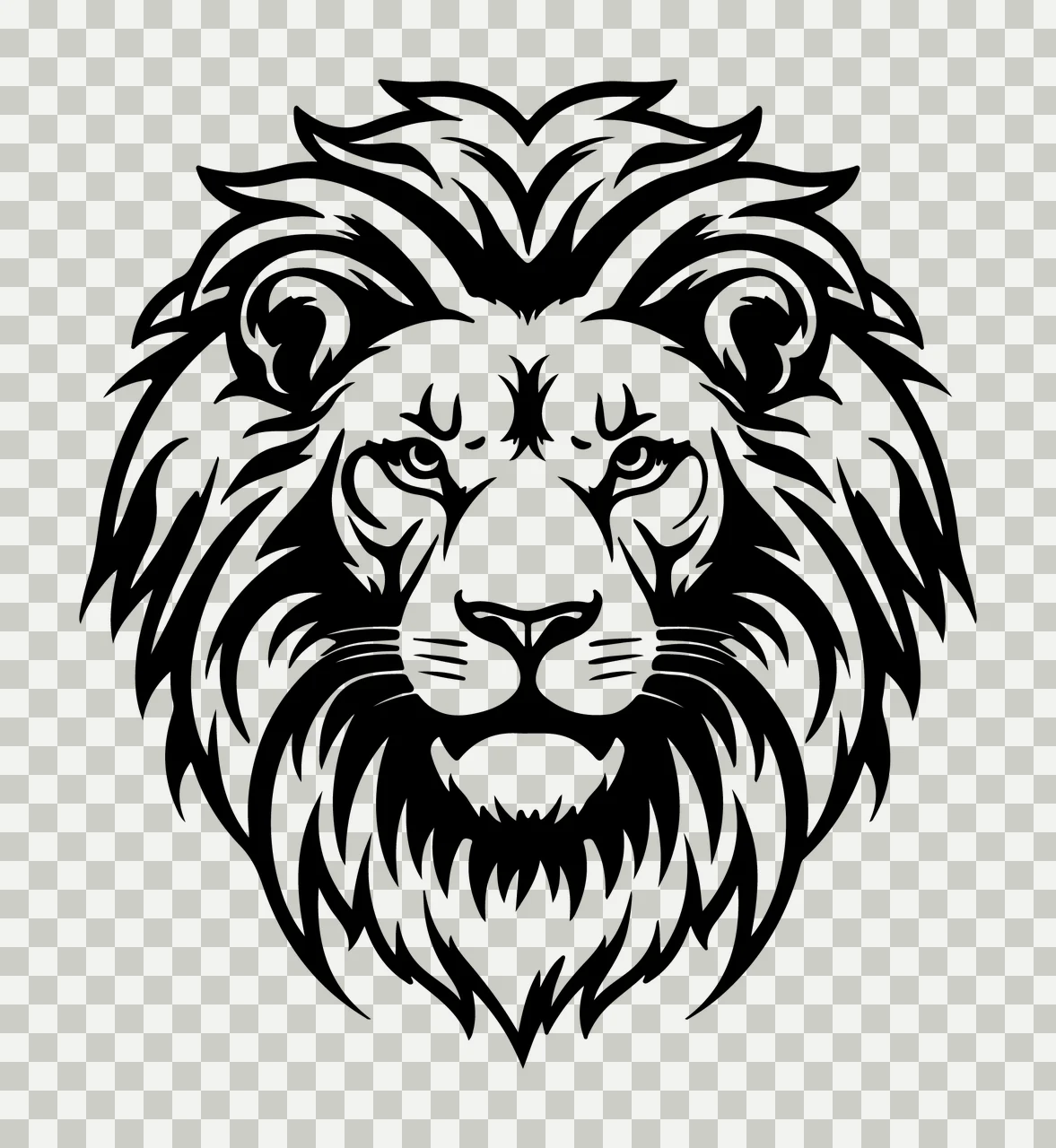 Lion Head Front View Illustration black and white ink drawing transparency and detail preview thumbnail