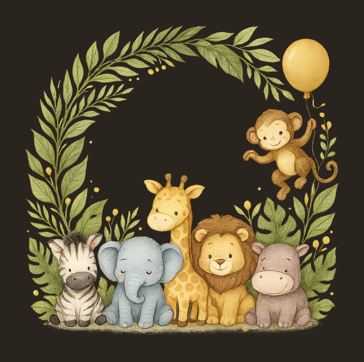 Safari Jungle Border Watercolor Baby Animals Wild One contrast preview thumbnail