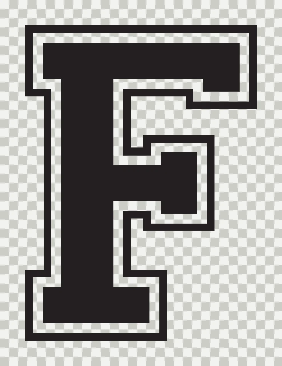 F Letter Design with capital letter F, block serif font, double outline and black fill in white transparency and detail preview thumbnail