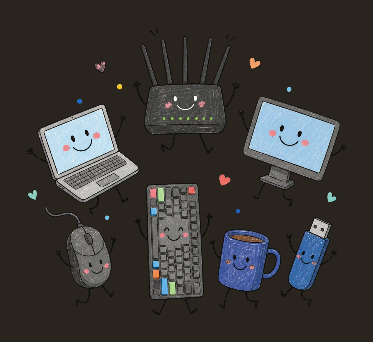 IT Doodle Computer Tech Shirt Design IT Support Variation C contrast preview thumbnail
