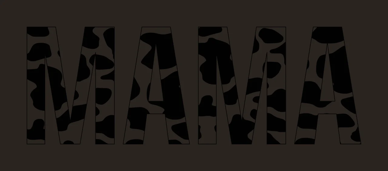 MAMA Typography Design with cow print, letters, animal pattern and western in black and white contrast preview thumbnail