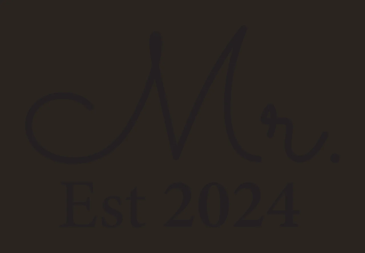 Mr. Est 2024 Typography Design with black cursive 'Mr ' and black serif 'Est 2024' in white contrast preview thumbnail