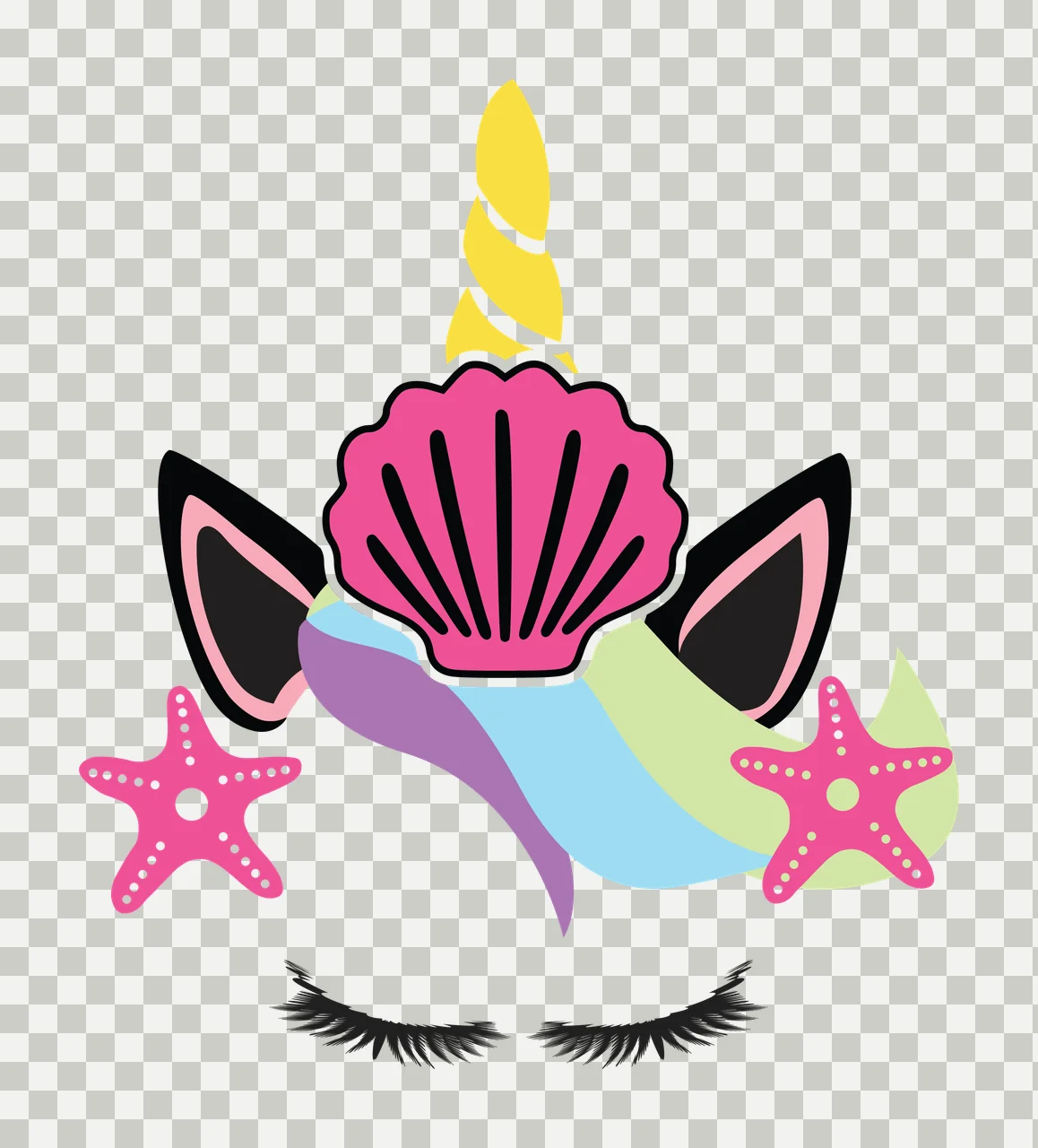 Unicorn With Shell Starfish Silhouette eyelashes black fantasy transparency and detail preview thumbnail