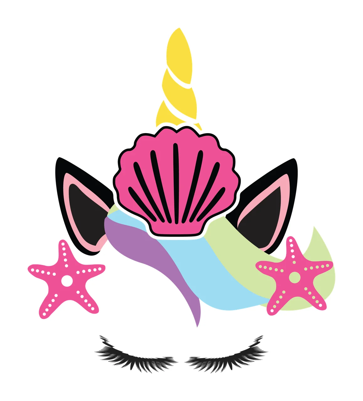 Unicorn With Shell Starfish Silhouette eyelashes black fantasy