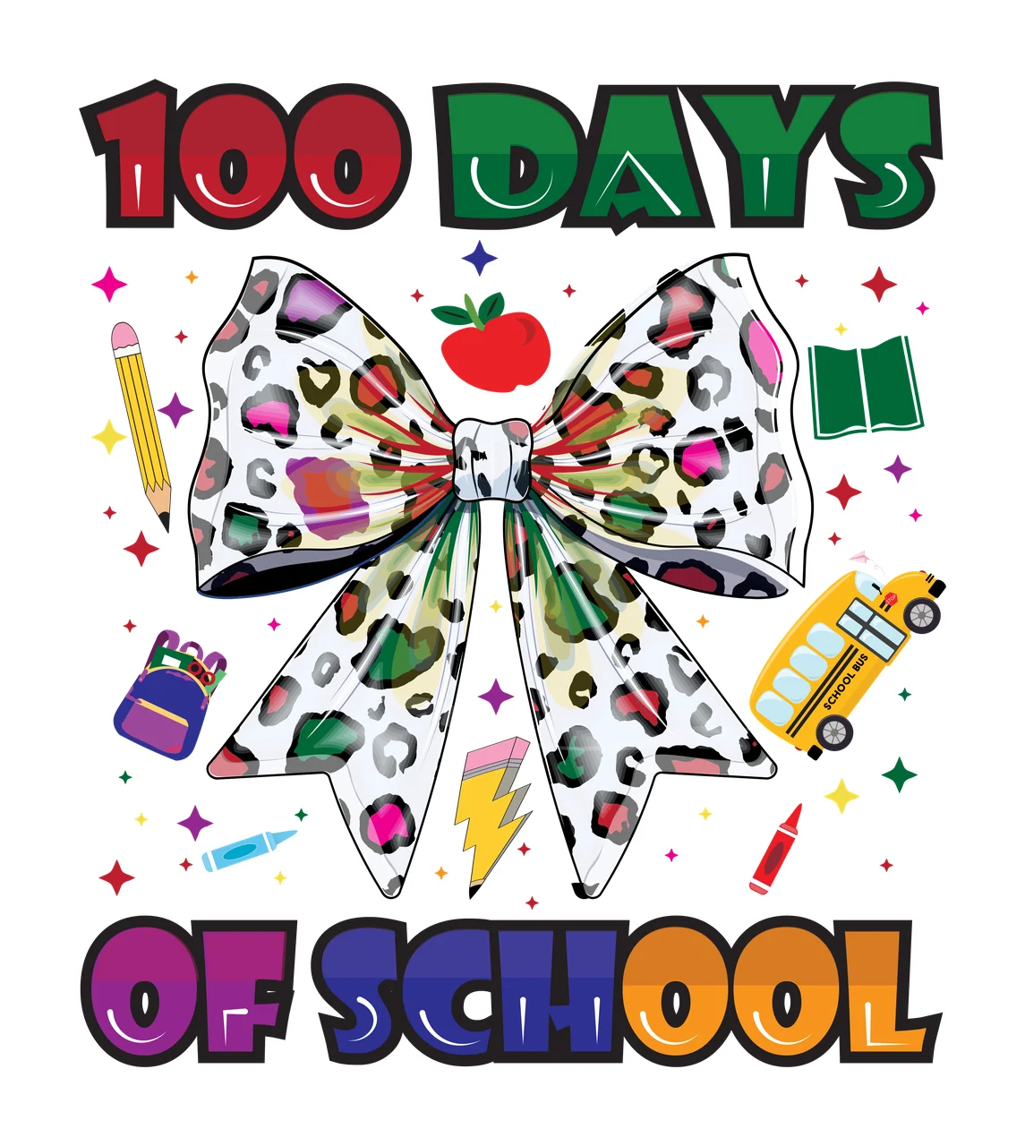 100 Days Of School Large Bow Silhouette apple book star pencil