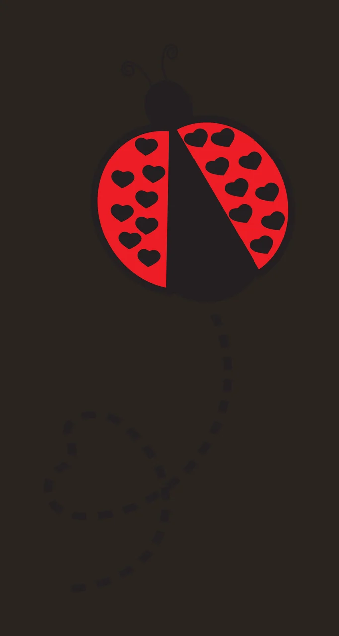 Flat Cartoon Illustration of Ladybug with heart-patterned wings and dashed heart trail with red ladybug, black heart-shaped spots, black antennae and dashed black line in white contrast preview thumbnail