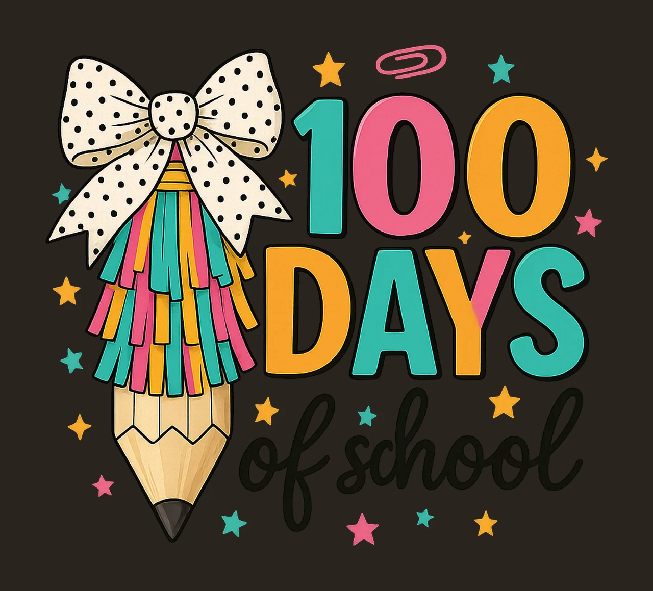 Coquette Bow 100 Day of School Pencil Brushstroke Design contrast preview thumbnail