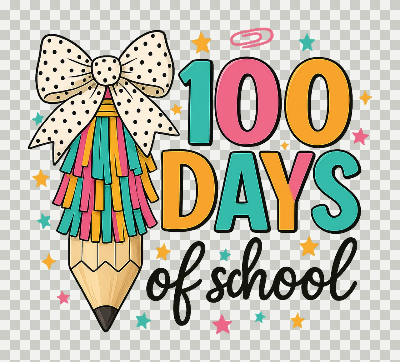 Coquette Bow 100 Day of School Pencil Brushstroke Design transparency and detail preview thumbnail