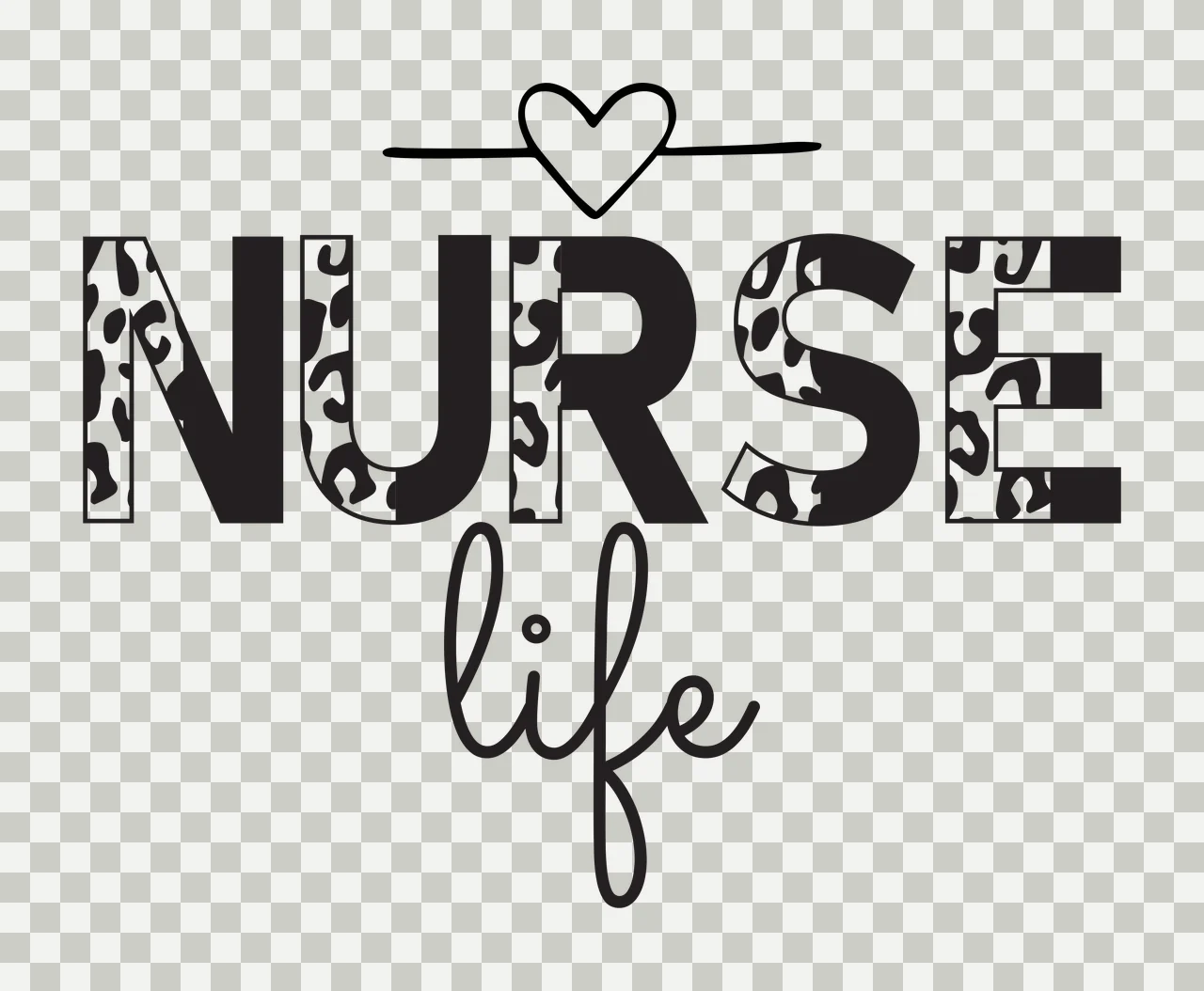 Nurse Life Text With Leopard Print And Heart typography black transparency and detail preview thumbnail
