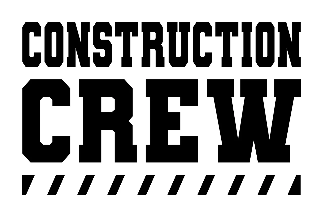 Construction Crew Text With Black Diagonal Hazard Bar typography