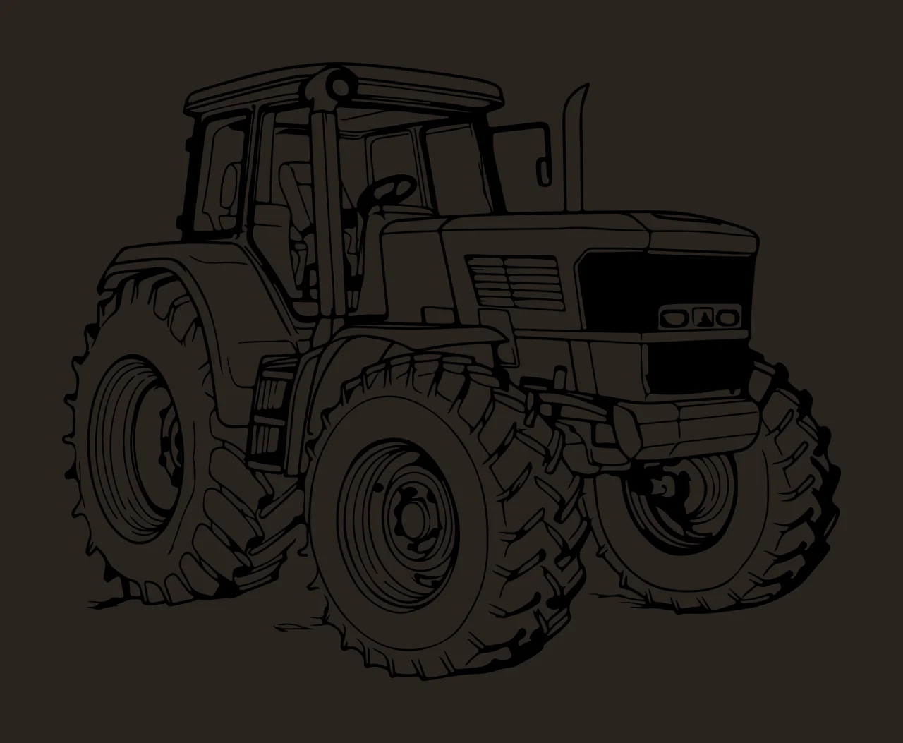Large Agricultural Tractor Side View parked tire wheel exhaust pipe contrast preview thumbnail