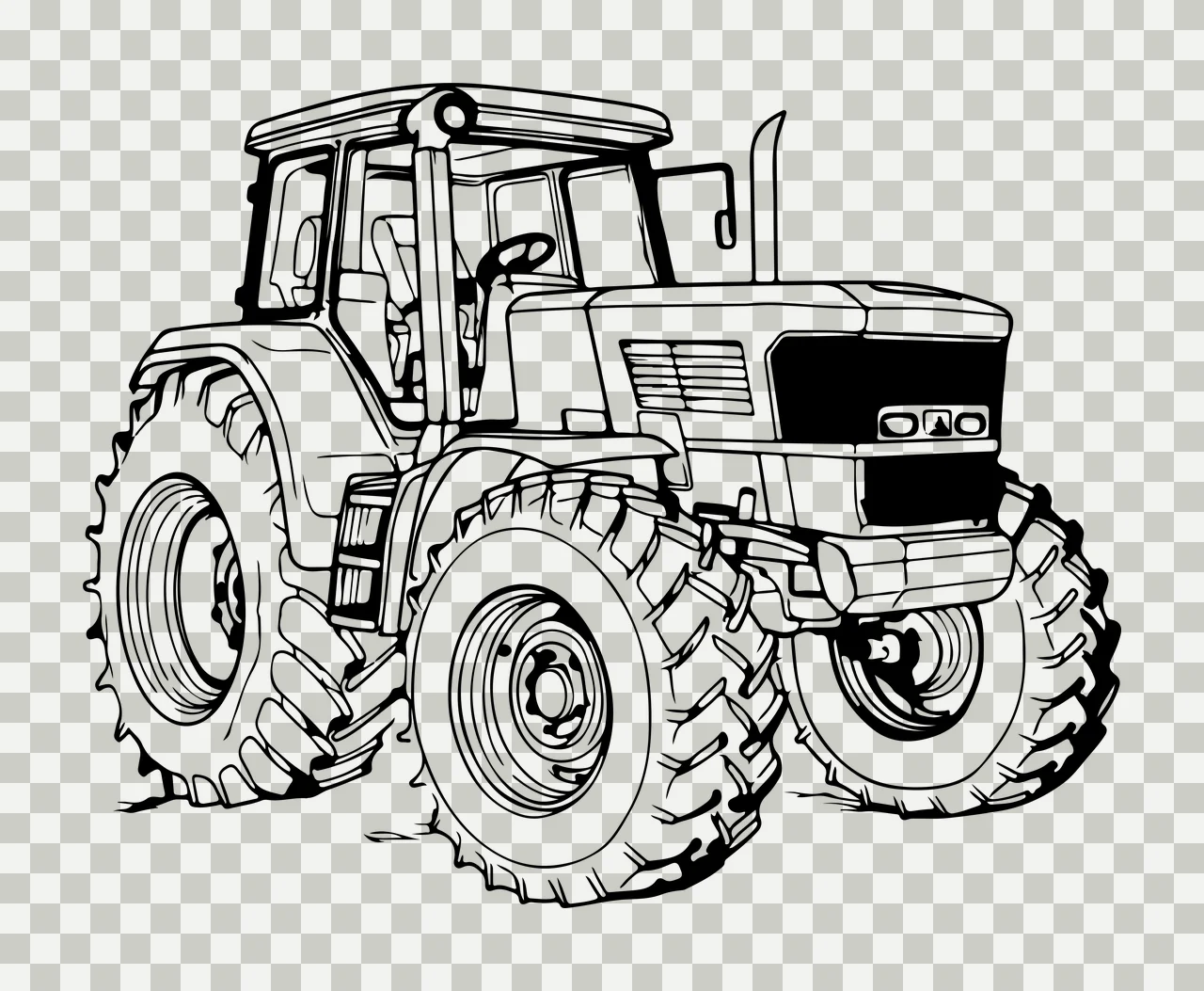 Large Agricultural Tractor Side View parked tire wheel exhaust pipe transparency and detail preview thumbnail