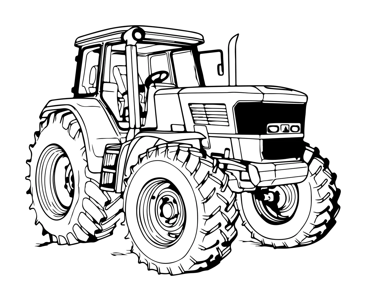 Large Agricultural Tractor Side View parked tire wheel exhaust pipe
