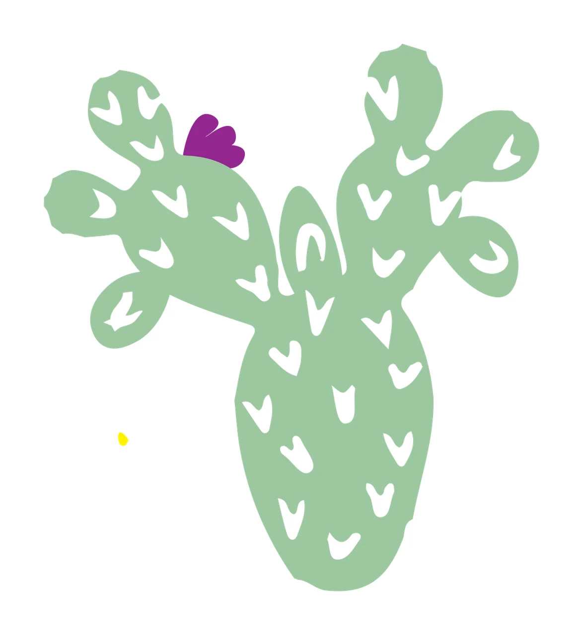 Cactus with heart-shaped patterns and purple flower Illustration with green cactus and white heart-shaped patterns