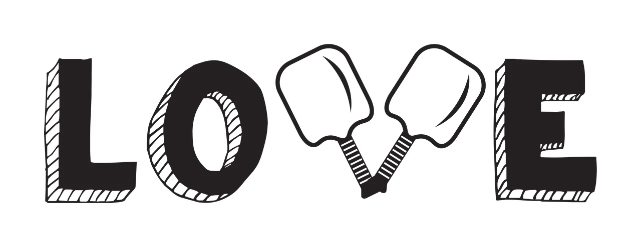 Pickleball Love Text With Paddles forming word doodle black