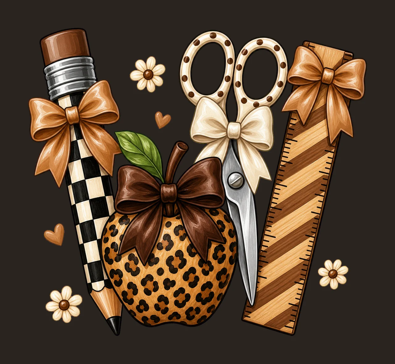 Leopard Teacher Apple School Supplies Variation D contrast preview thumbnail