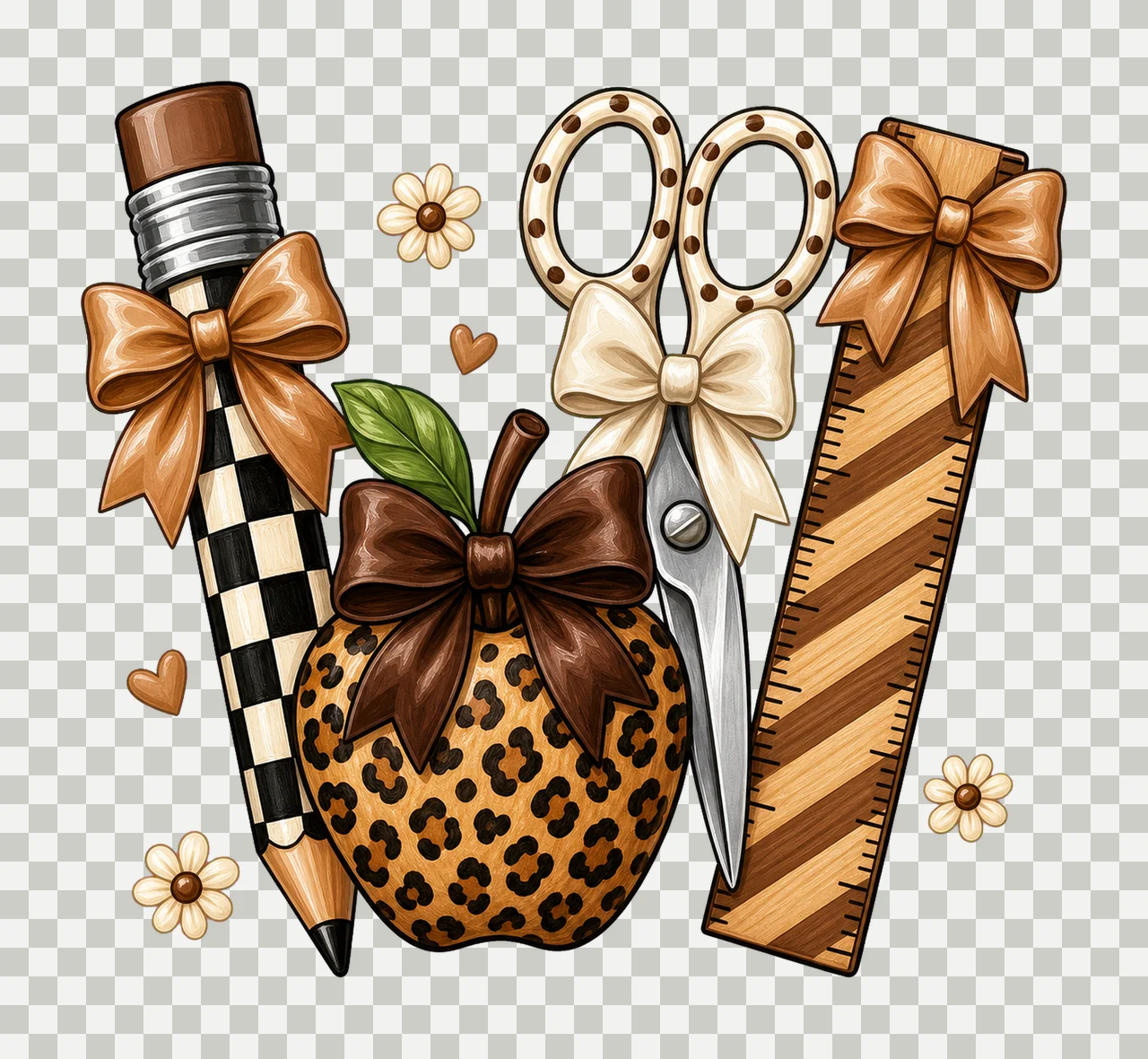 Leopard Teacher Apple School Supplies Variation D transparency and detail preview thumbnail