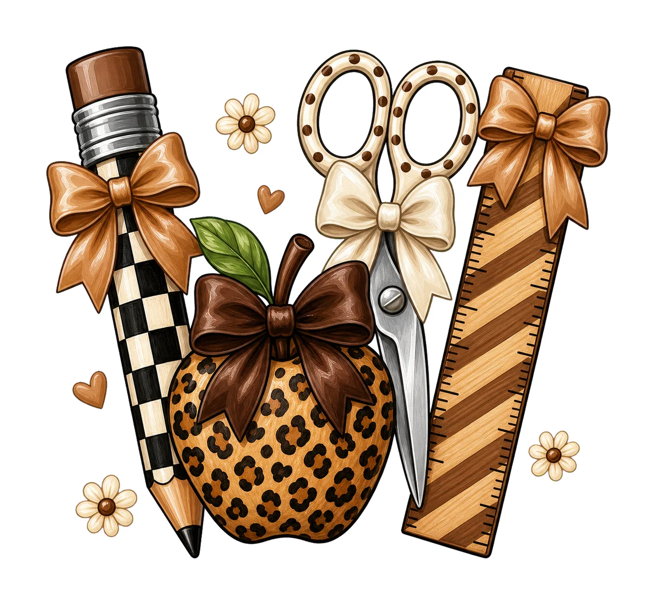 Leopard Teacher Apple School Supplies Variation D