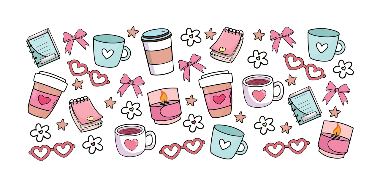 Coffee Bow Cups And Stationary Pattern Design cup notebook