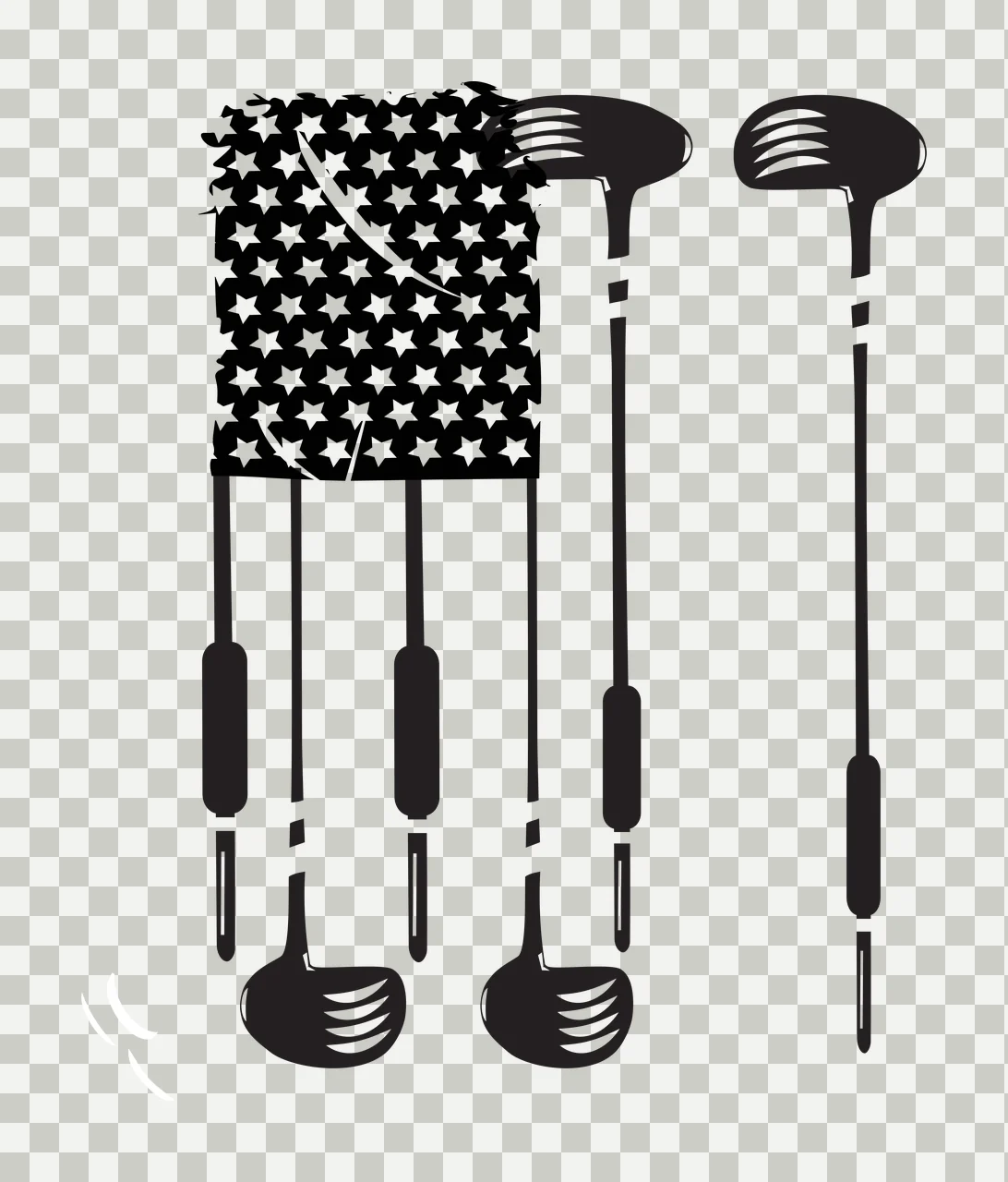 Golf Flag Graphic With Stars And Vertical Club clubs black transparency and detail preview thumbnail