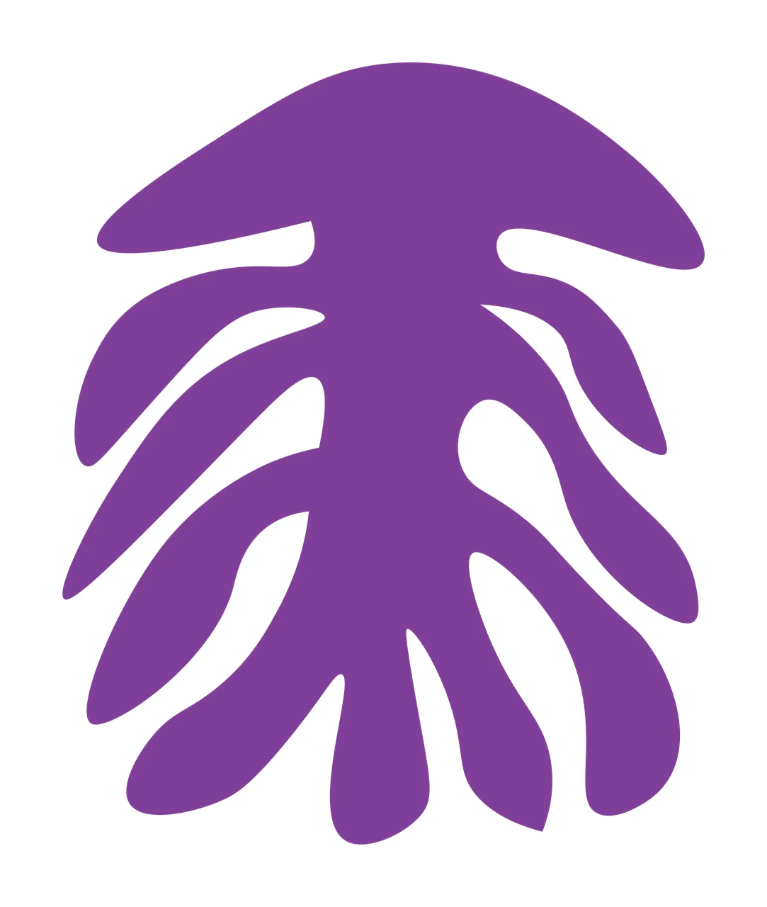 Silhouette Design of Abstract organic shape with wavy projections, central vertical axis and Minimalist abstract in purple and white