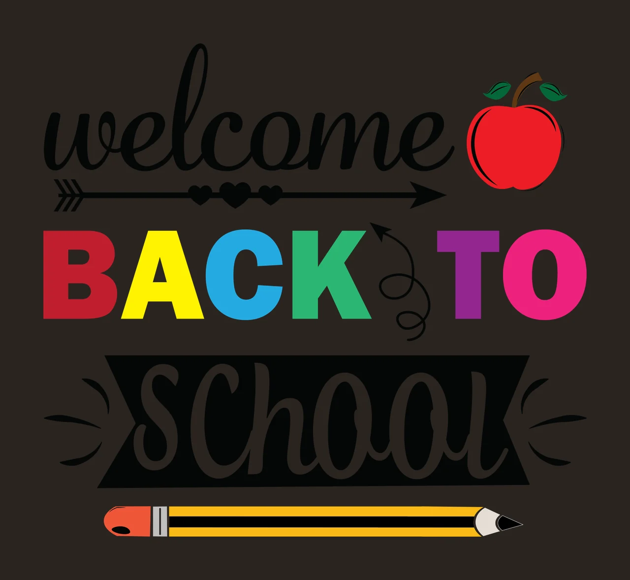 Apple Welcome Back To School Pencil Design text arrow hearts contrast preview thumbnail