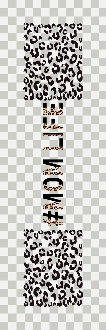 #MOM LIFE Typography Design with leopard print pattern, black text MOM LIFE and brown and black leopard spots transparency and detail preview thumbnail