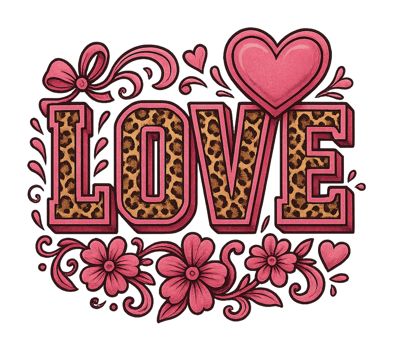 Pink Glitter Leopard XOXO Valentines Day Retro Valentine