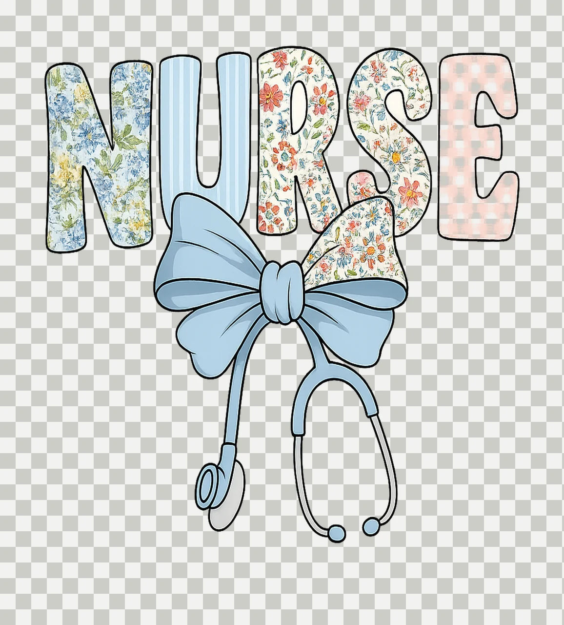 Nurse Text With Bow Patterned stethoscope floral stripes transparency and detail preview thumbnail
