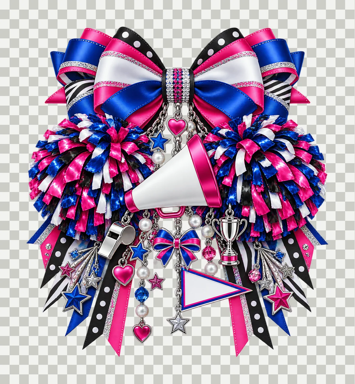 Cheerleading PNG, Pom Poms and Megaphone Coquette Bow, No Text Sublimation Clipart, Transparent Digital Download transparency and detail preview thumbnail