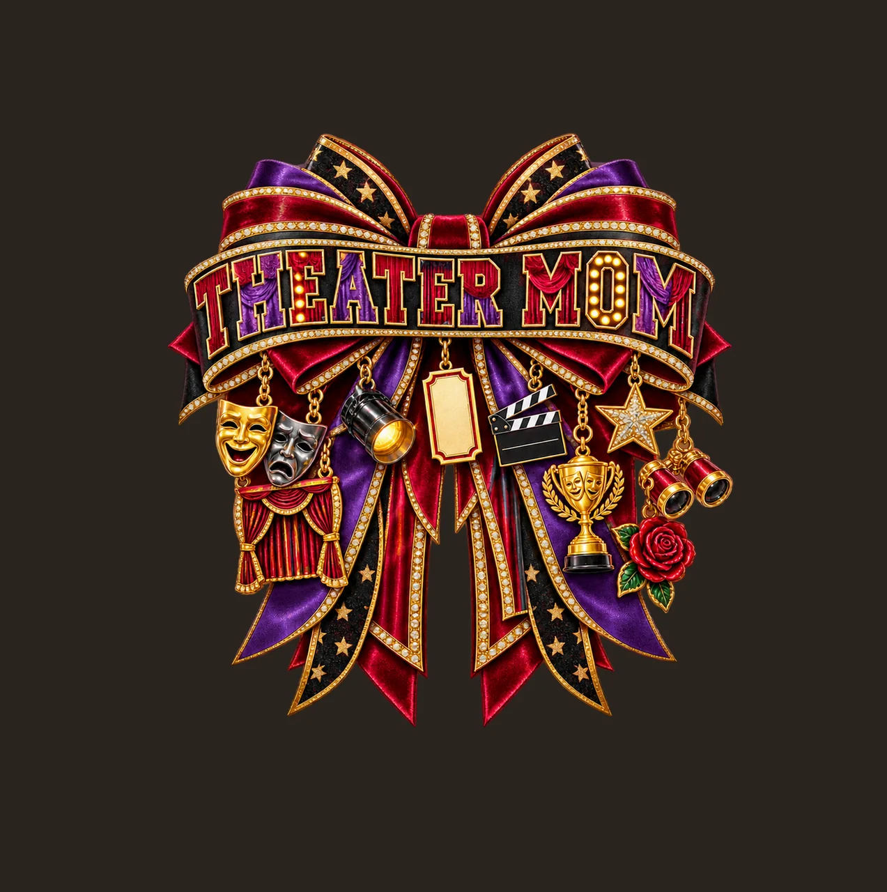 Theater Mom Bow Charm PNG, Patterned Varsity Mom Ribbon Clipart, Transparent Sublimation Digital Download contrast preview thumbnail
