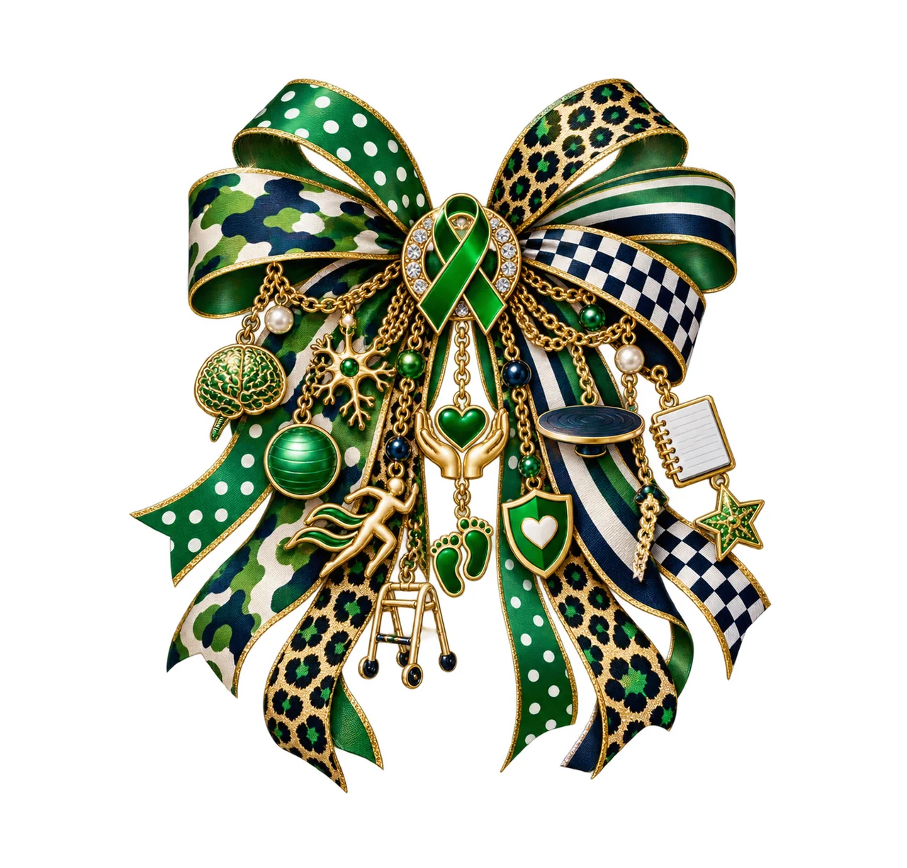 Cerebral Palsy Awareness Bow Charm PNG, Themed Gold Chain Charms, Coquette Ribbon Sublimation Design, Transparent Digital Download