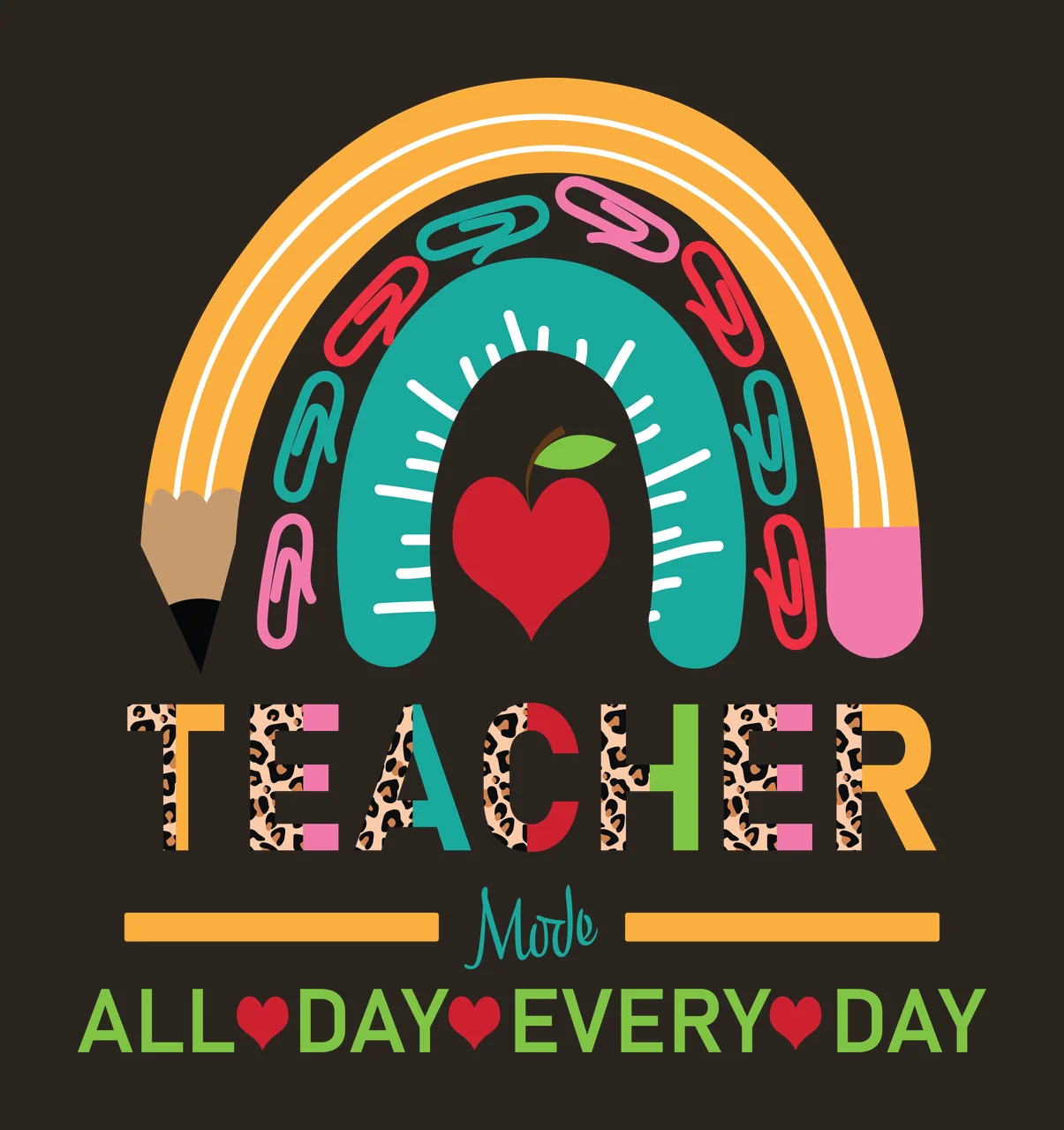 Teacher Mode All Day Every Day Rainbow Graphic paperclip apple contrast preview thumbnail