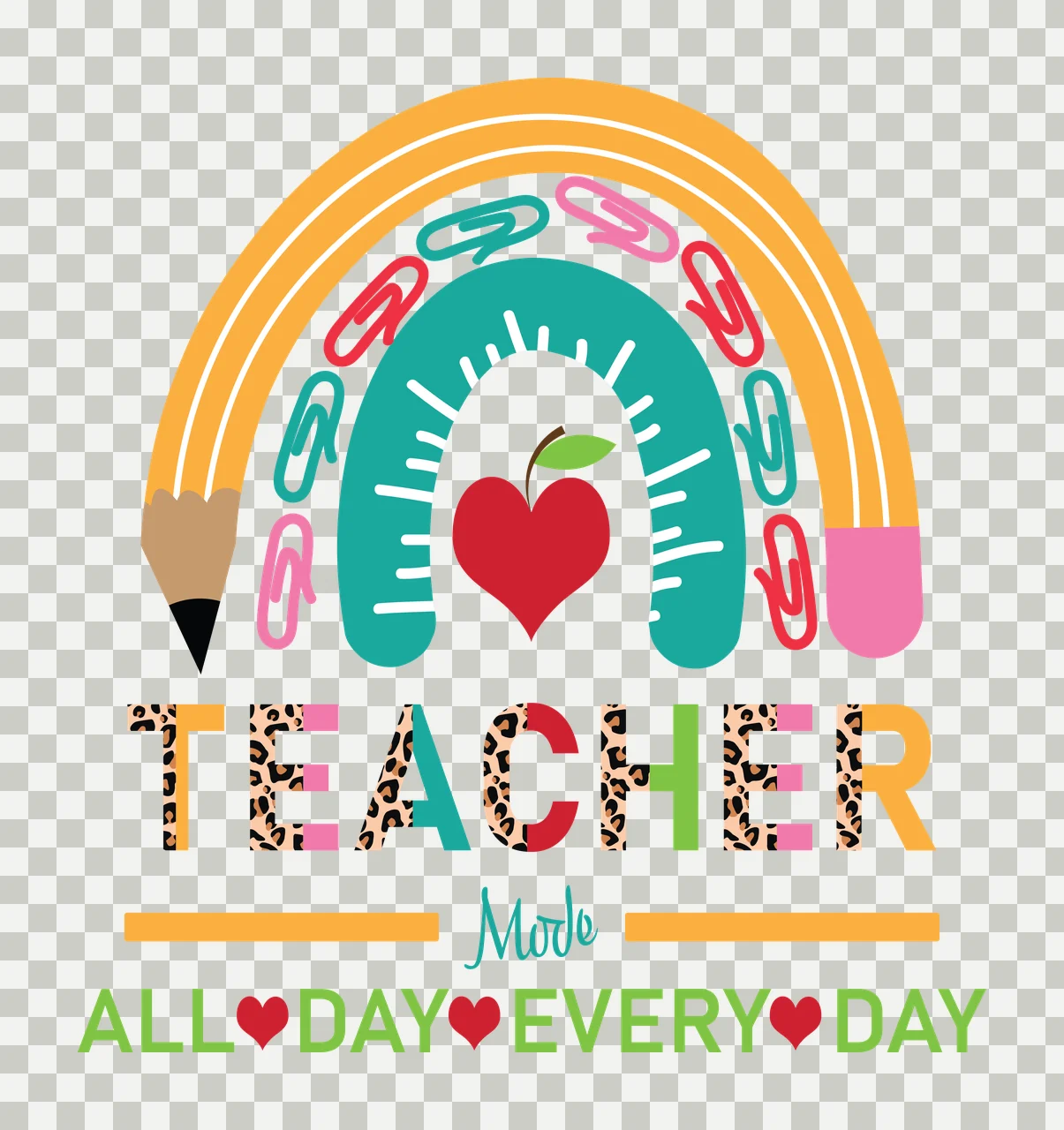 Teacher Mode All Day Every Day Rainbow Graphic paperclip apple transparency and detail preview thumbnail