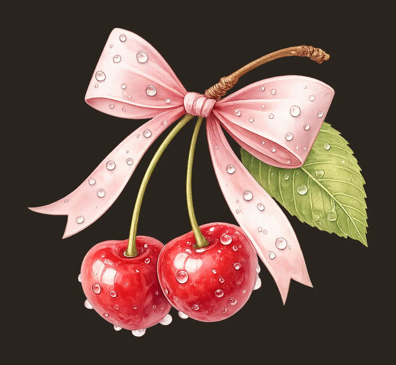 Watercolor Cherry Bow Artwork Coquette Pink Ribbon Design contrast preview thumbnail