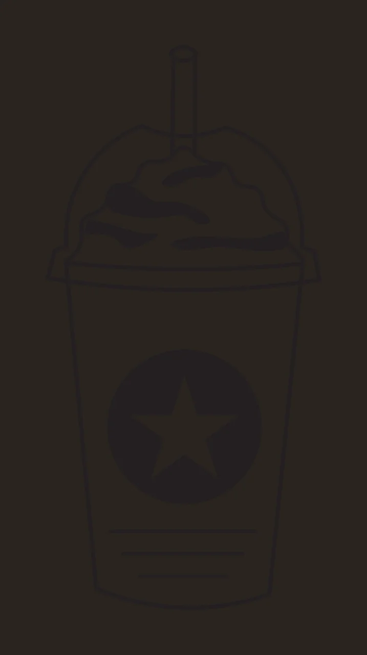 Line Art Illustration of Iced beverage cup with star logo with black star in circle, whipped topping, straw and three horizontal lines in white contrast preview thumbnail