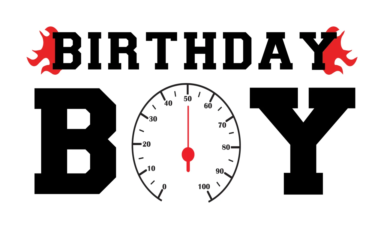 Birthday Boy Speedometer Gauge Graphic text silhouette black