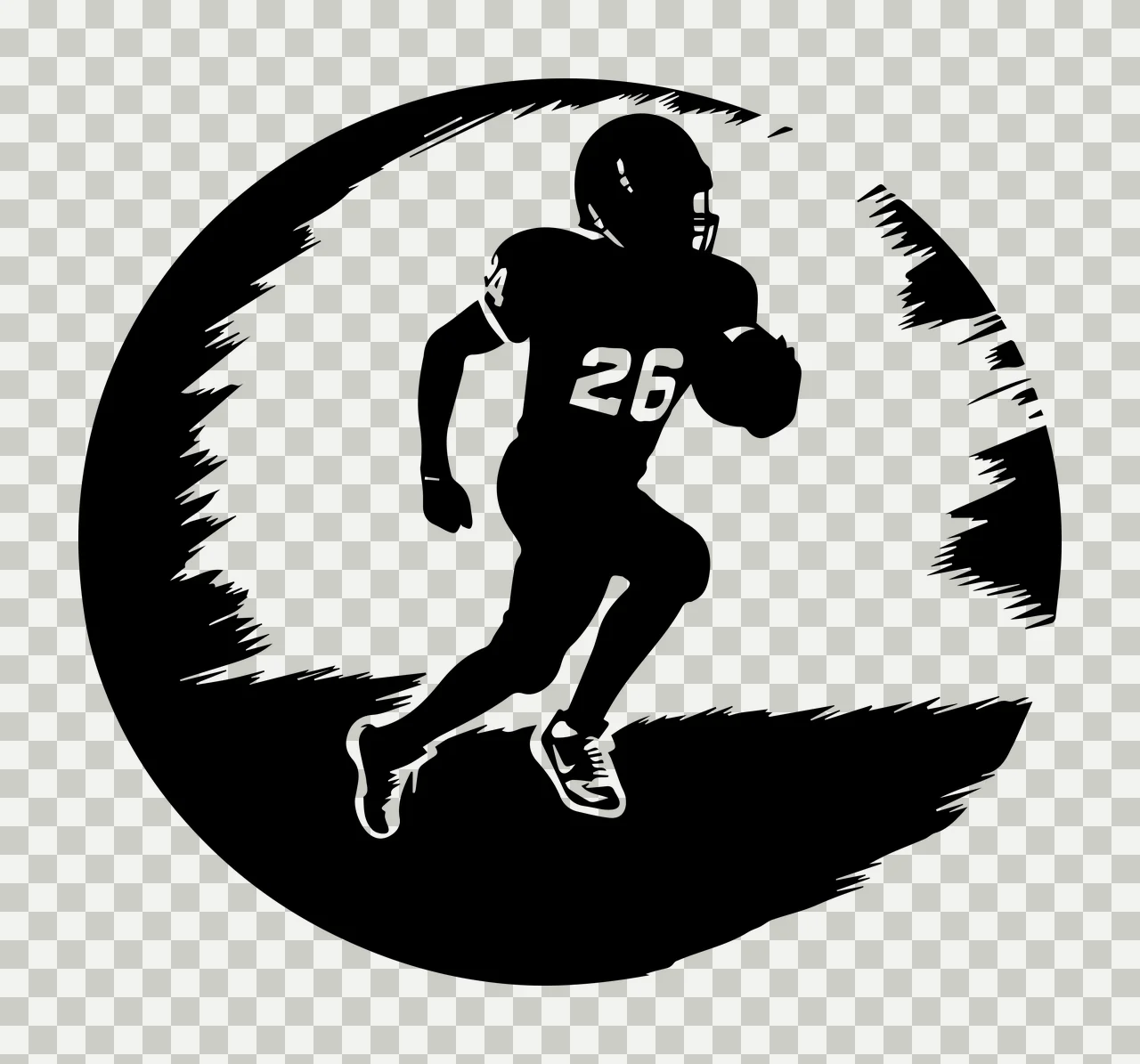 Football Player 26 Silhouette With Number running helmet circle transparency and detail preview thumbnail