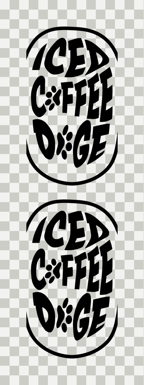 Iced Coffee Doge Black Graphic Text paw print oval border lettering transparency and detail preview thumbnail