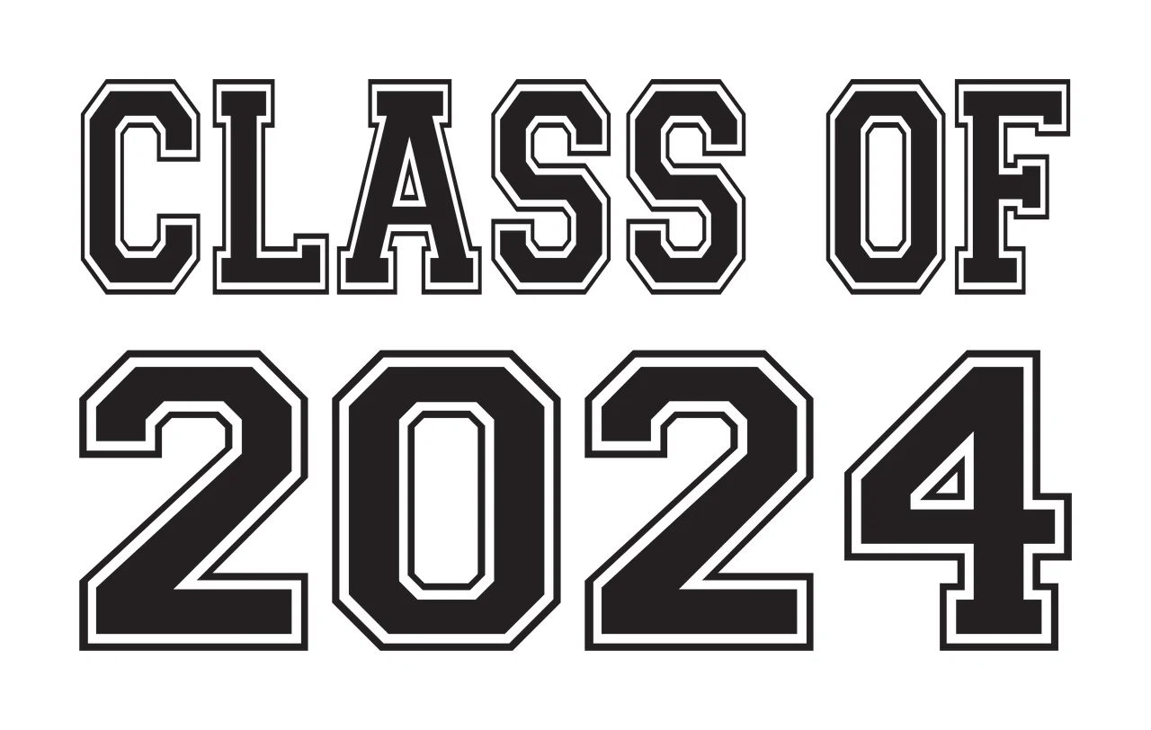 CLASS OF 2024 Typography Design with black lettering and white outlines