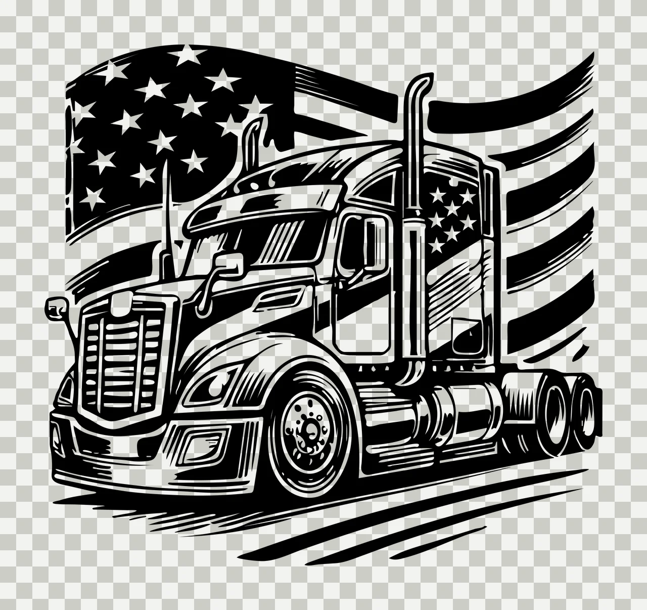 Semi Truck Flag With Waving American driving star stripe wheel transparency and detail preview thumbnail