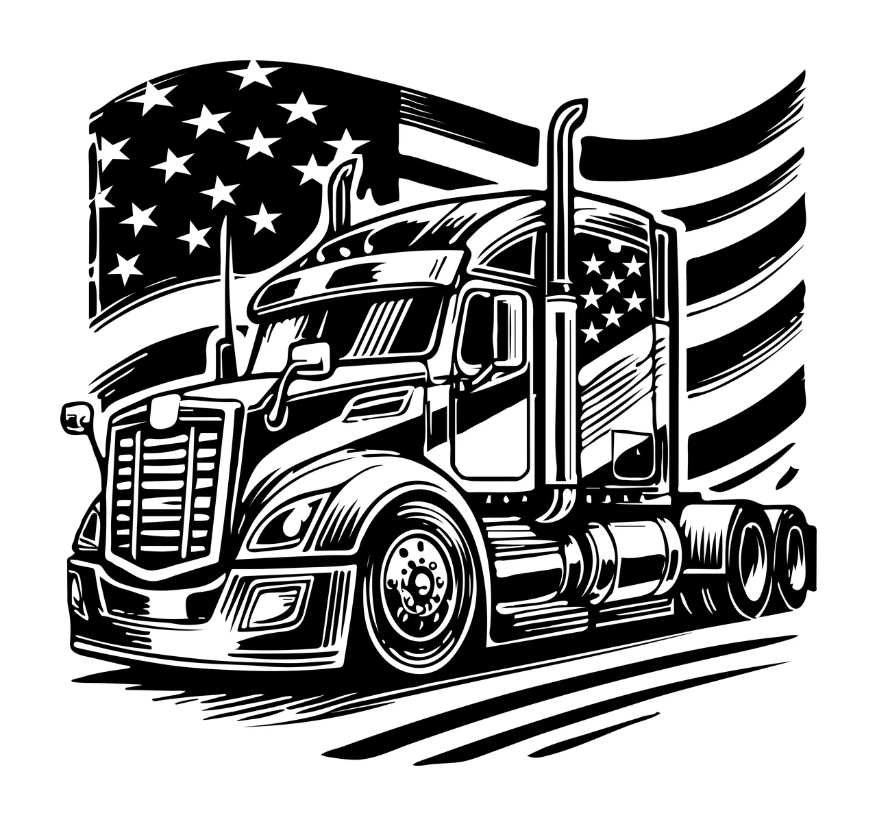 Semi Truck Flag With Waving American driving star stripe wheel