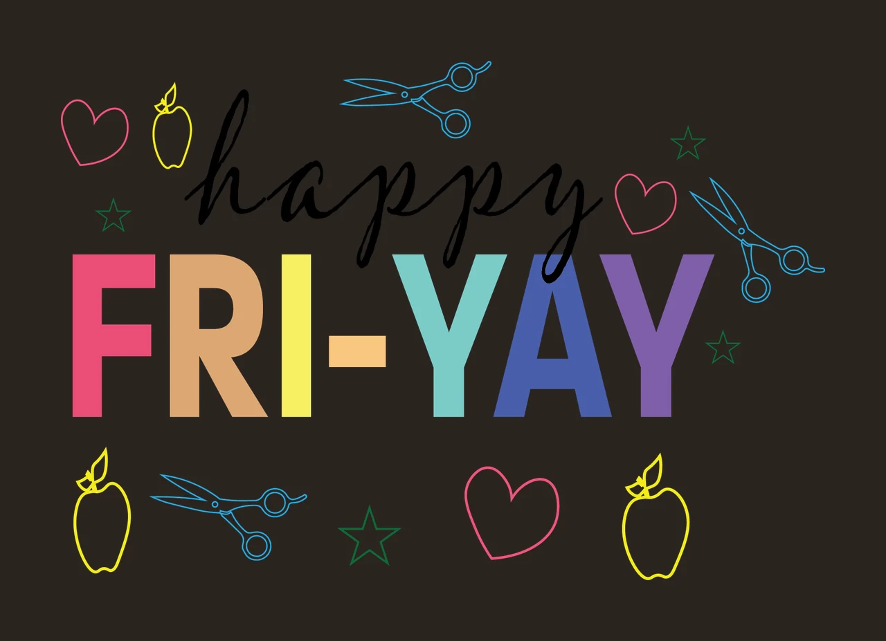 Happy Fri Yay Text With School Icons hearts stars apples scissors contrast preview thumbnail