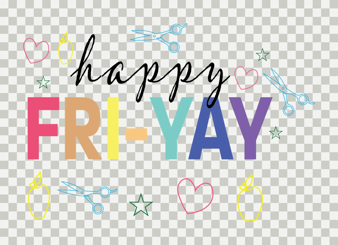 Happy Fri Yay Text With School Icons hearts stars apples scissors transparency and detail preview thumbnail
