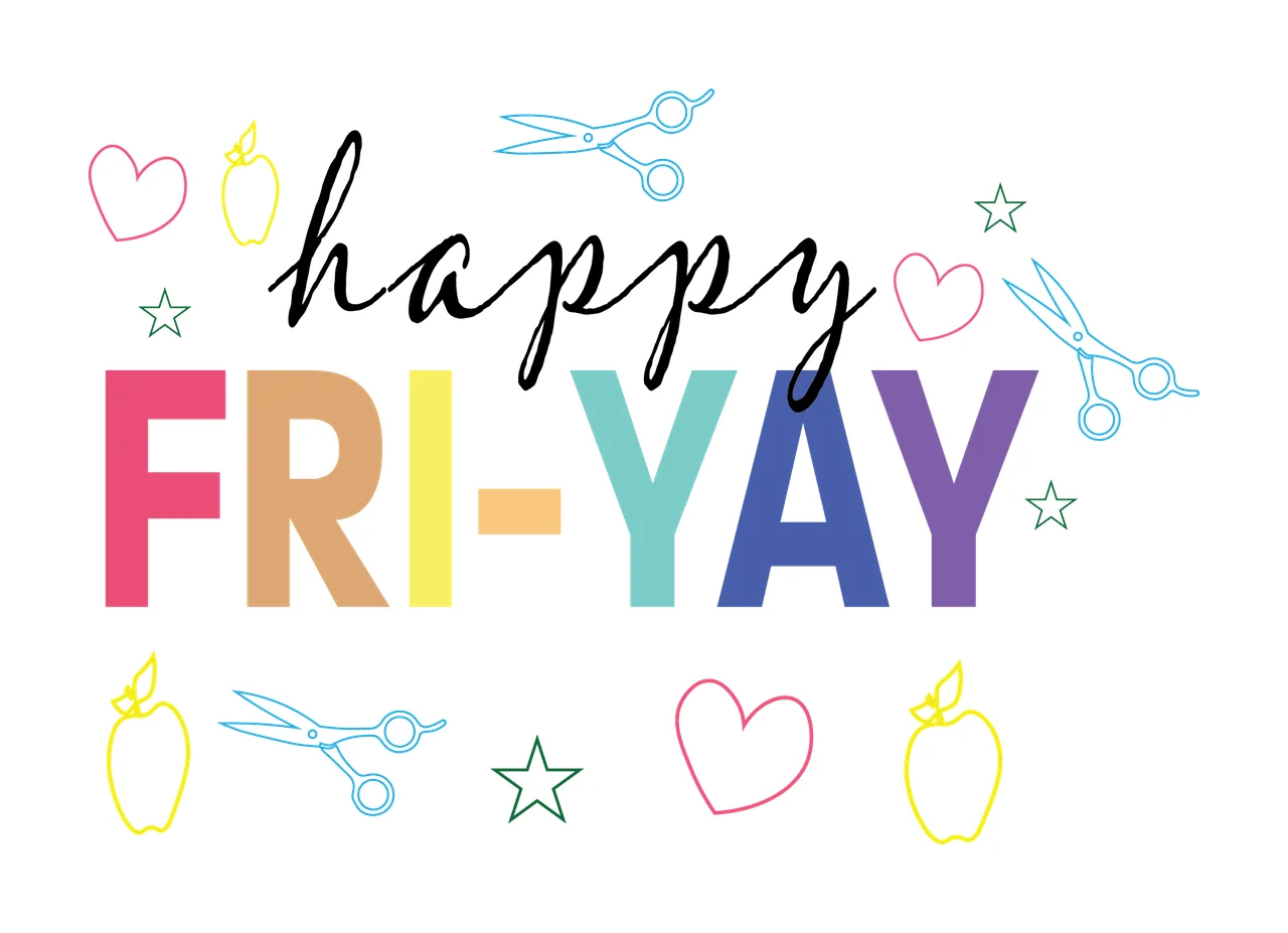 Happy Fri Yay Text With School Icons hearts stars apples scissors