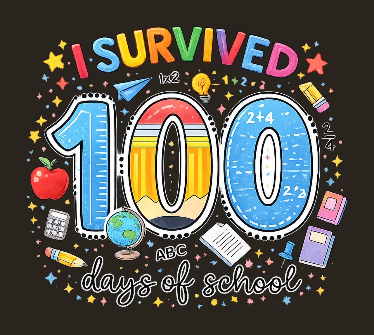 Survived 100 Days of School 100th Day of School Te Digital contrast preview thumbnail